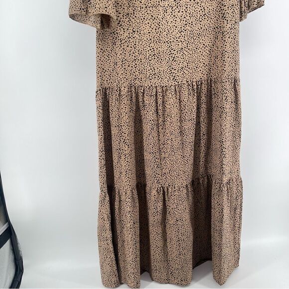 Women’s Brown Cheetah Print Boho Puff Sleeve Ruffle Tiered Maxi Dress Small - Picture 10 of 12